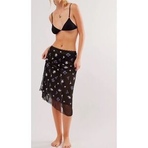 NWT Free People Intimately Woman Sheer Mesh Floral Midi Skirt Black XS Fairycore